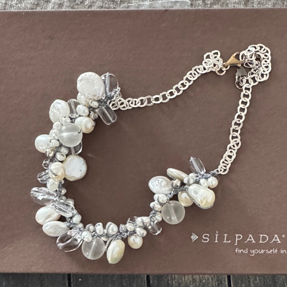 Silpada Effervescent Sterling Silver Pearl, Quartz & Glass Necklace N2189